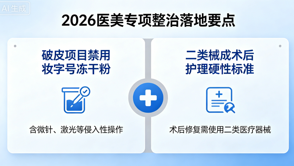 2026医美专项整治落地，破皮项目禁用妆字号冻干粉，二类械成术后护理硬性标准
