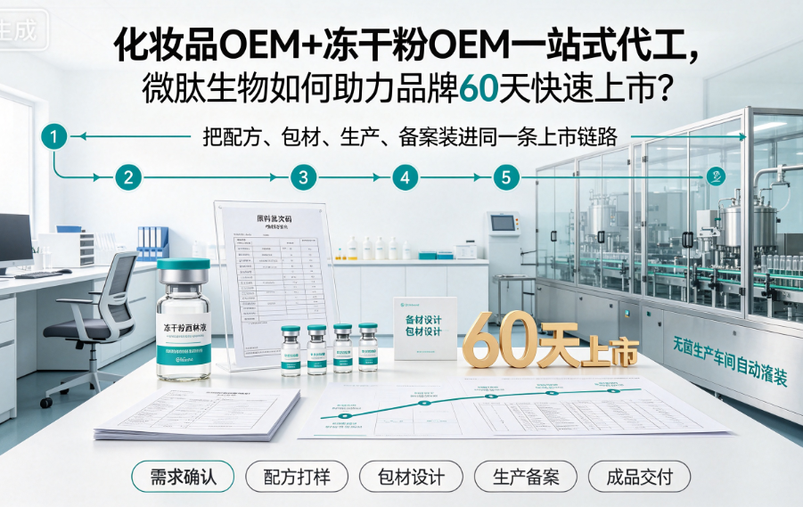 化妆品OEM+冻干粉OEM一站式代工,微肽生物如何助力品牌60天快速上市?