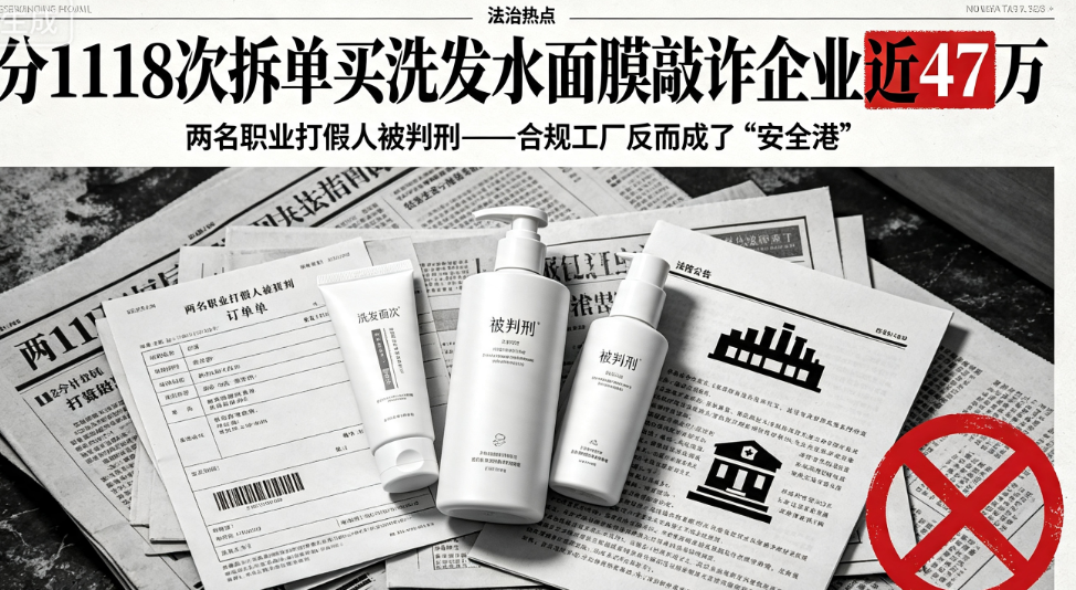 分1118次拆单买洗发水面膜敲诈企业近47万，两名职业打假人被判刑——合规工厂反而成了"安全港"