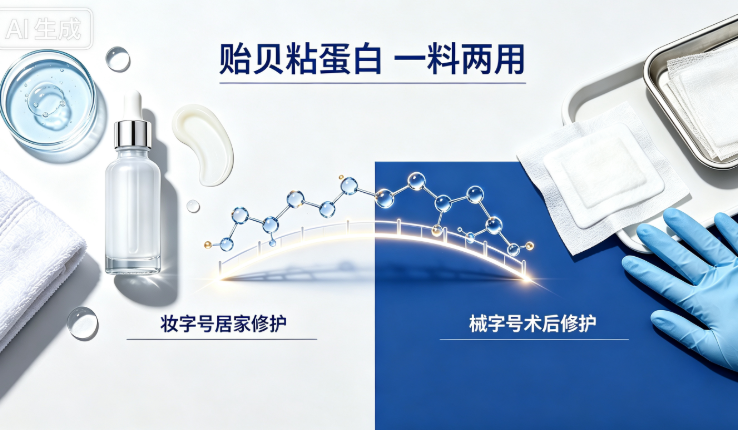 微肽生物的贻贝粘蛋白怎么一料两用?妆字号居家修护与械字号术后修护双线